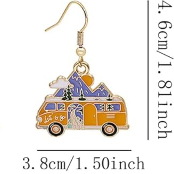 Let's Go Car Camping RV Vanlife Roadtrip Nomad Travel Dangle Earrings NEW - Picture 4 of 5